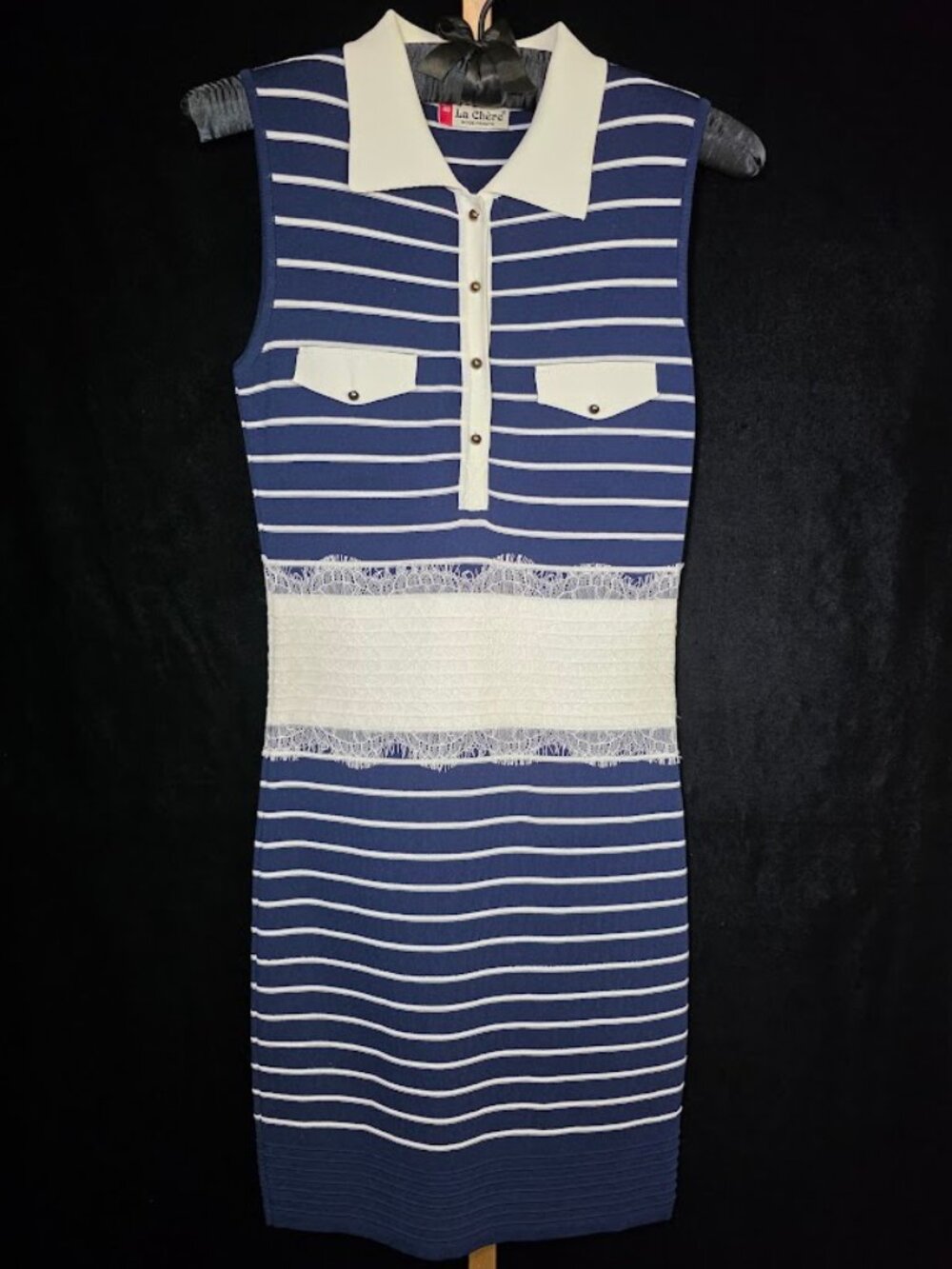 Vintage La Chere Knit Sleeveless Collared Dress EU-40 US-8